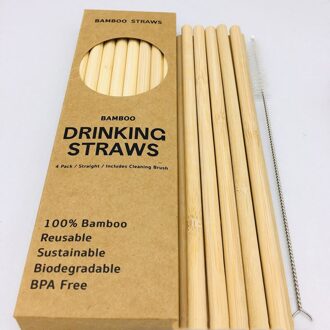 12Pcs Natuurlijke Organische Bamboe Stro Set Milieuvriendelijke Bamboe Stro Case Herbruikbare Rietjes Met Stro Borstel 8 Inch Peeled bamboo