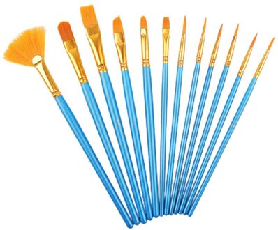 12Pcs Pearly Blauwe Staaf Schilderij Aquarel Pen Set Nylon Wol Fan Olie Penseel Diy Acryl Kwast