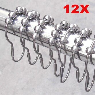 12Pcs Praktische Rvs Gordijn Haken Bad Rollerball Douche Gordijnen Glide Ringen Handig Thuis Badkamer Accessoires