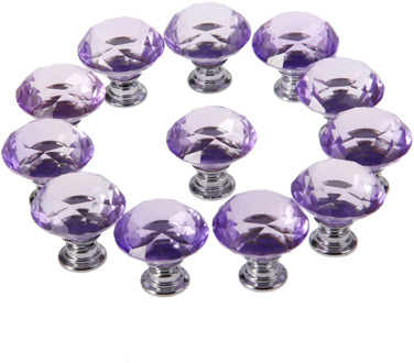 12Pcs Purple Crystal Knob For Furniture Drawer Wardrobe Cabinet Kitchen Pull Handle Home Decoration