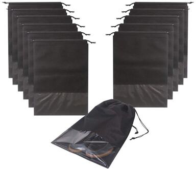12PCS Reizen Schoen Zakken Waterdichte Non-woven storage Met Touw Voor Mannen en Vrouwen schoenen pouch Verpakking Organisatoren, x-Grote, Zwart