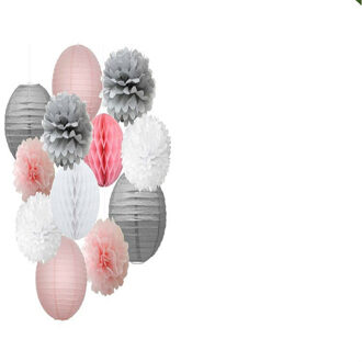 12pcs/set Mixed Paper Lantern Paper Honeycomb Ball Hanging Paper Pom PomsWedding Birthday Decor DIY Baby Shows Party Supplies beige koffie 12stk