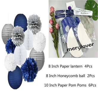12pcs/set Mixed Paper Lantern Paper Honeycomb Ball Hanging Paper Pom PomsWedding Birthday Decor DIY Baby Shows Party Supplies blauw grijs 12stk