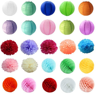 12pcs/set Mixed Paper Lantern Paper Honeycomb Ball Hanging Paper Pom PomsWedding Birthday Decor DIY Baby Shows Party Supplies blauw roze 12stk