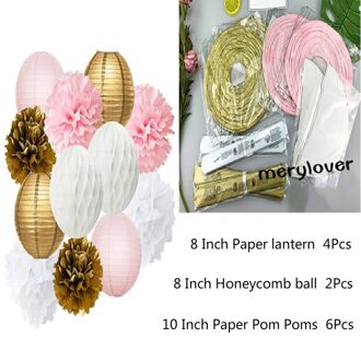 12pcs/set Mixed Paper Lantern Paper Honeycomb Ball Hanging Paper Pom PomsWedding Birthday Decor DIY Baby Shows Party Supplies roze goud 12stk