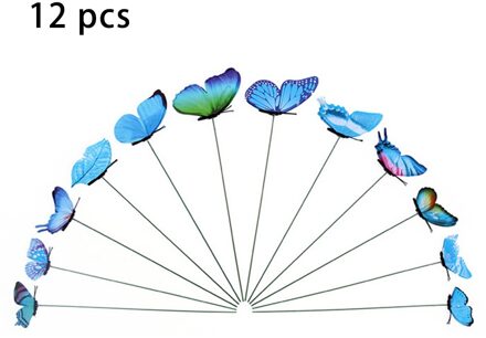 12Pcs Simulatie Vlinder Staaf Bloempot Vaas Ornament Tuinieren Bonsai Groene Plant Decoratie blauw