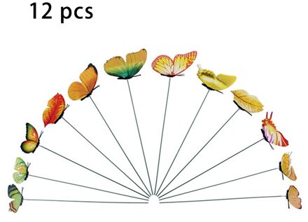 12Pcs Simulatie Vlinder Staaf Bloempot Vaas Ornament Tuinieren Bonsai Groene Plant Decoratie geel