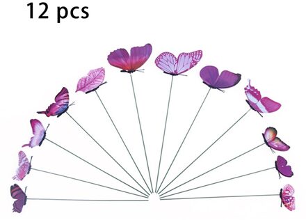 12Pcs Simulatie Vlinder Staaf Bloempot Vaas Ornament Tuinieren Bonsai Groene Plant Decoratie paars