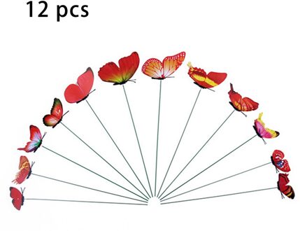 12Pcs Simulatie Vlinder Staaf Bloempot Vaas Ornament Tuinieren Bonsai Groene Plant Decoratie rood
