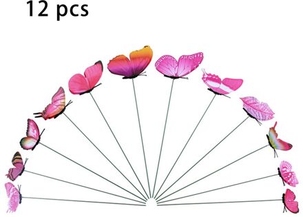 12Pcs Simulatie Vlinder Staaf Bloempot Vaas Ornament Tuinieren Bonsai Groene Plant Decoratie roos