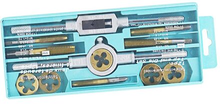 12Pcs Tap Sterft Set Verstelbare Metric Carbon Steel Hand Schroef Kranen Houder Draad Gauge Wrench Tool Set Voor Auto reparatie Blauw