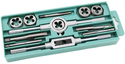 12Pcs Tap Sterft Set Verstelbare Metric Carbon Steel Hand Schroef Kranen Houder Draad Gauge Wrench Tool Set Voor Auto reparatie Geel