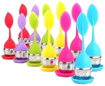 12Pcs Thee Zetgroep Rvs Ball Leaf Theezeefje Voor Brouwen Apparaat Herbal Spice Filter Met Siliconen Handvat