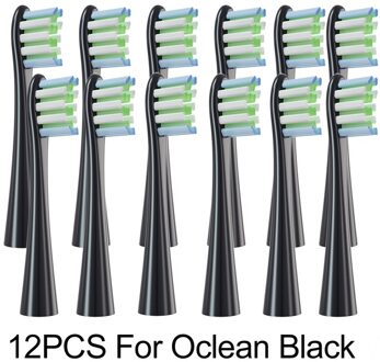12Pcs Vervangen Opzetborstel Nozzles Voor Oclean X Pro/ X/Zi/F1/Air 2/een/Se Sonic Elektrische Tandenborstel Diepe Reiniging Hoofden 12stk zwart