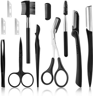 12Pcs Wenkbrauw Trimmer Wenkbrauw Scheermes Kit Wenkbrauw Schaar Wenkbrauw Kam Scheermes Voor Gezicht Pincet Wimper Wimpers Borstel