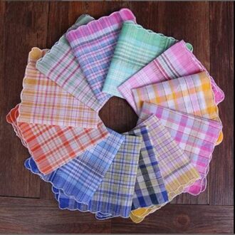 12Pcs Womens Dames Zakdoeken 100% Katoen Zachte Plaid Zakdoeken Gemengde Kleur Pocket Hanky BBB1062