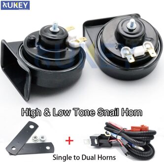 12V 110-125db 410/510Hz Luid Slak Luchthoorn Waterdichte Hoge Lage Toonhoogte en Kabelboom Relais Kit voor Universele Auto Vrachtwagen