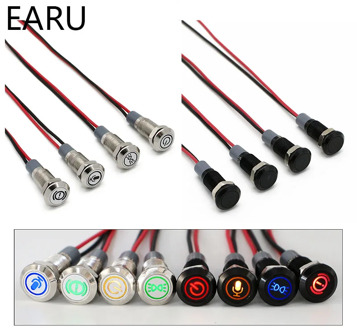 12V 12mm Chromed Black Shell Logo Icon Symbol Customization Waterproof LED Metal Indicator Pilot Lamp Light for Car with Cable