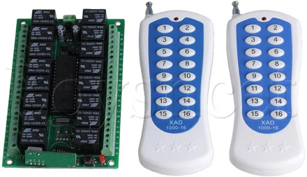 12V 16CH 150M Inching Remote Control 2 Switch 16-Key 433MHZ 4 Receiver