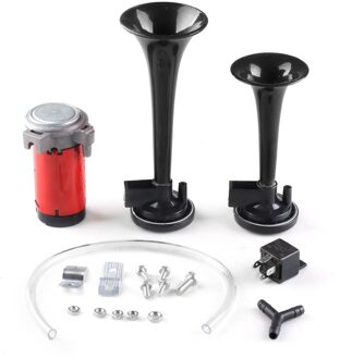 12V 24V 115dB Rood/Zwarte Auto Motorfiets Luchthoorn Trein Kit Dual Trompet Ultra Loud 12v / zwart
