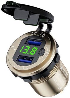 12V 24V 18W Aluminium Waterdichte Dual QC3.0 Usb Fast Charger Stopcontact Met Led Voltmeter Op Off schakelaar Voor Auto Marine Truck goud