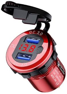 12V 24V 18W Aluminium Waterdichte Dual QC3.0 Usb Fast Charger Stopcontact Met Led Voltmeter Op Off schakelaar Voor Auto Marine Truck rood