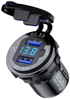 12V 24V 18W Aluminium Waterdichte Dual QC3.0 Usb Fast Charger Stopcontact Met Led Voltmeter Op Off schakelaar Voor Auto Marine Truck zwart