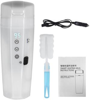 12V 24V 400Ml Draagbare Auto Verwarming Cup Elektrische Warmte Water Cup Lcd Display Ketel Koffie Thee Melk 304 Roestvrij Staal wit