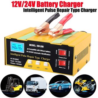 12V/24V Auto Batterij Tester Lader Intelligente Puls Reparatie Lader Digitale Display Voor Auto Auto Motorfiets Batterij eu Uk Us