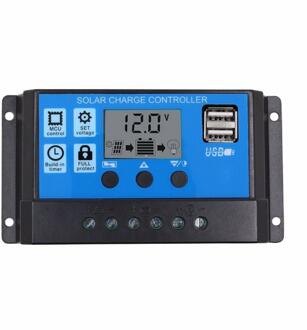 12V/24V Hd Lcd Auto Werk Solar Laadregelaar Pwm Dual Usb-uitgang Zonnepaneel Oplader regulator 20A