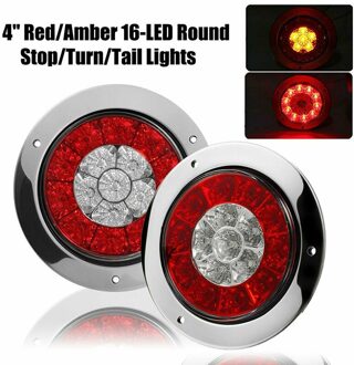 12V-24V Rood & Geel Ronde Rood/Amber 16-Led Truck Trailer Brake Stop Turn signaal Achterlichten