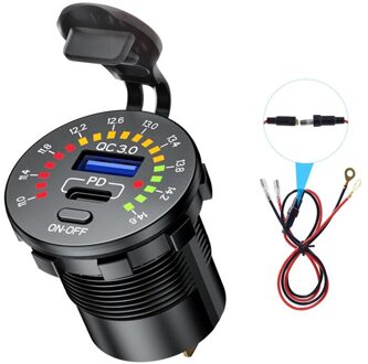 12V/24V Type C Pd Outlet Snelle Oplader Voor Iphone 12 Qc 3.0 Dual Usb Charger Socket universele Telefoon Auto Lading Voor Xiaomi Redmi type C USB zwart