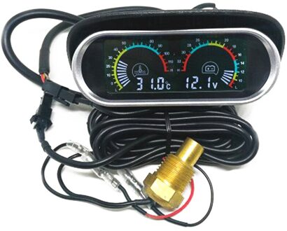 12V/24V Universele Horizontale Lcd Digitale Water Temperatuurmeter Meter Voltmeter Voltage Gauge 2 Funtions Voor auto Vrachtwagen
