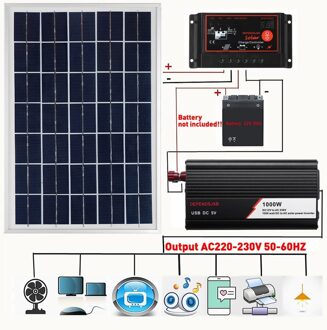 12V/24V Zonnepaneel Systeem 18V 20W Zonnepaneel 40A/50A/60A Lading controller 1000W Omvormer Kit Compleet Power Generatie 1000W 40A controleur