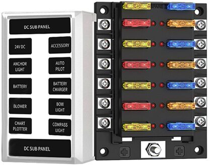 12V-32V Dc 12-Way Zekeringkast Blade Zekering Blok Houder Met Dual-Gebruik Cover led Indicator Voor Mariene Auto Onderdelen
