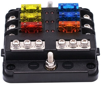 12V 32V Plastic Cover Zekeringkast Houder M5 12 Stud met LED Lampje 6/12 Manieren Blades voor auto S55 6 manier