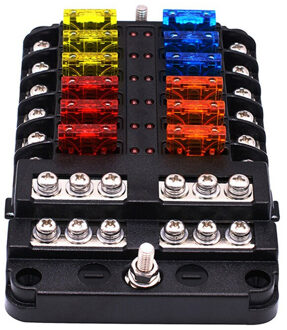 12V 32V Plastic Cover Zekeringkast Houder M5 12 Stud met LED Lampje 6/12 Manieren Blades voor auto S55