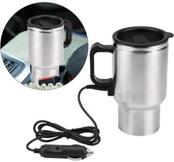12V 450Ml Elektrische In‑car Rvs Reizen Verwarming Cup Koffie Thee Auto Cup Beker Zilver + Zwarte Auto elektrische Cup
