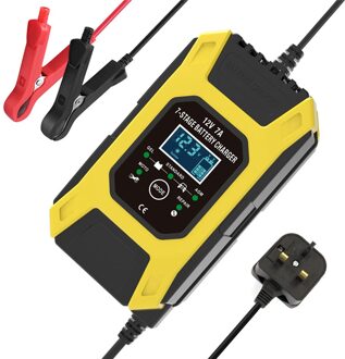 12V 7A Puls Acculader Digitale Lcd Display Motorfiets Auto Acculader Agm Gel Nat Lood-zuur Smart Fast batterij Oplader UK plug