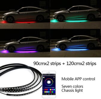 12V Auto Flexibele Strip Verlichting Auto Led Rgb Onder Chassis Decoratieve Lamp Auto Underbody System Sfeer Licht Auto Accessoires 90X120cm App