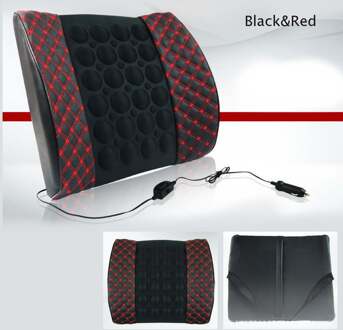 12V Auto Kussen Rugsteun Lumbale Elektrische Massage Pu Lederen Vrachtwagens Pijn Herbeleven Bescherming Wasit Zitkussen Ontspannen Accesoires zwart rood