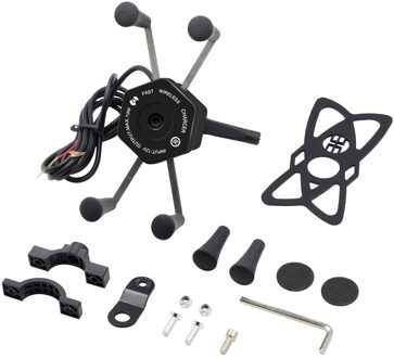 12V Motorfiets Usb 2.1A Qi Draadloze Oplader Houder Stand X-Grip Met Voltmeter Houders Usb Opladen Apparatuur mobiliteit