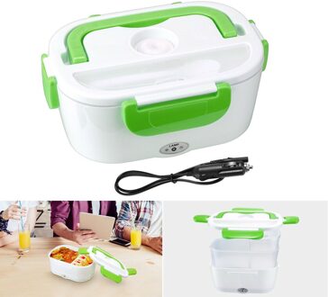 12V Outdoor Picknick Draagbare Elektrische Verwarmde Verwarming Lunchbox Bento Voor Auto Reizen Voedsel Warmer groen