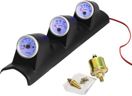 12V Universele 3 In 1 52Mm Auto Auto Toerenteller Rpm + Water Temp Gauge + Olie Druk gauge blauw licht