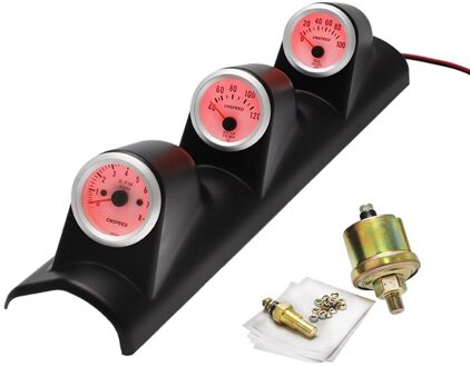 12V Universele 3 In 1 52Mm Auto Auto Toerenteller Rpm + Water Temp Gauge + Olie Druk gauge rood licht