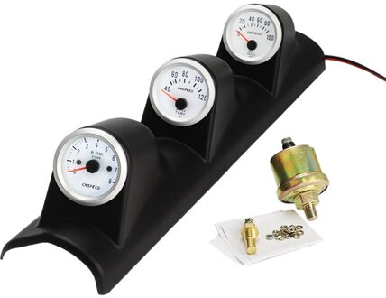 12V Universele 3 In 1 52Mm Auto Auto Toerenteller Rpm + Water Temp Gauge + Olie Druk gauge wit licht