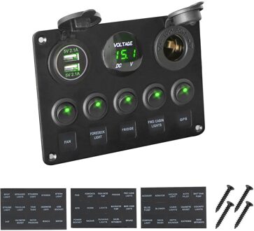 12V Waterdichte Digitale Voltmeter Dual Usb-poort Outlet Combinatie Auto Marine Boot Led Rocker Switch Panel groen