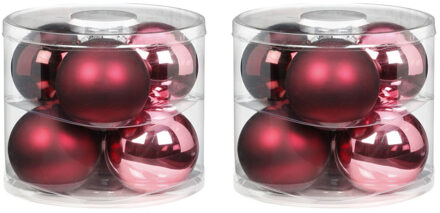 12x Berry Kiss mix roze/rode glazen kerstballen 10 cm glans en mat