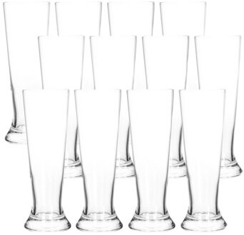 12x Bier glazen set van 370 ml - Bierglazen Transparant