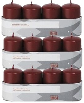 12x Bordeaux cilinderkaarsen/stompkaarsen 5 x 8 cm 18 branduren - Stompkaarsen Rood